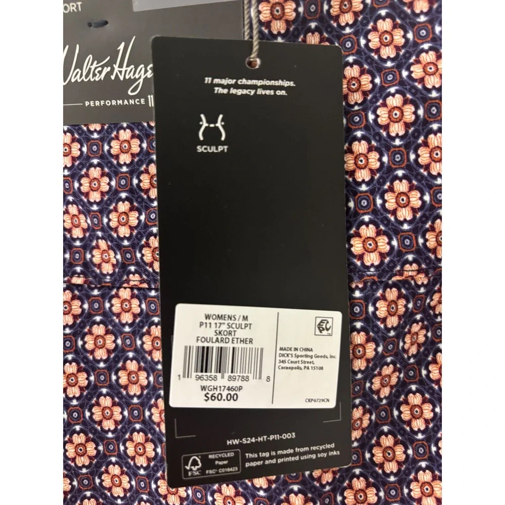 Walter Hagen Womens M P11 17 Sculpt Skort Foulard Ether Navy Peach WGH17460P NWT